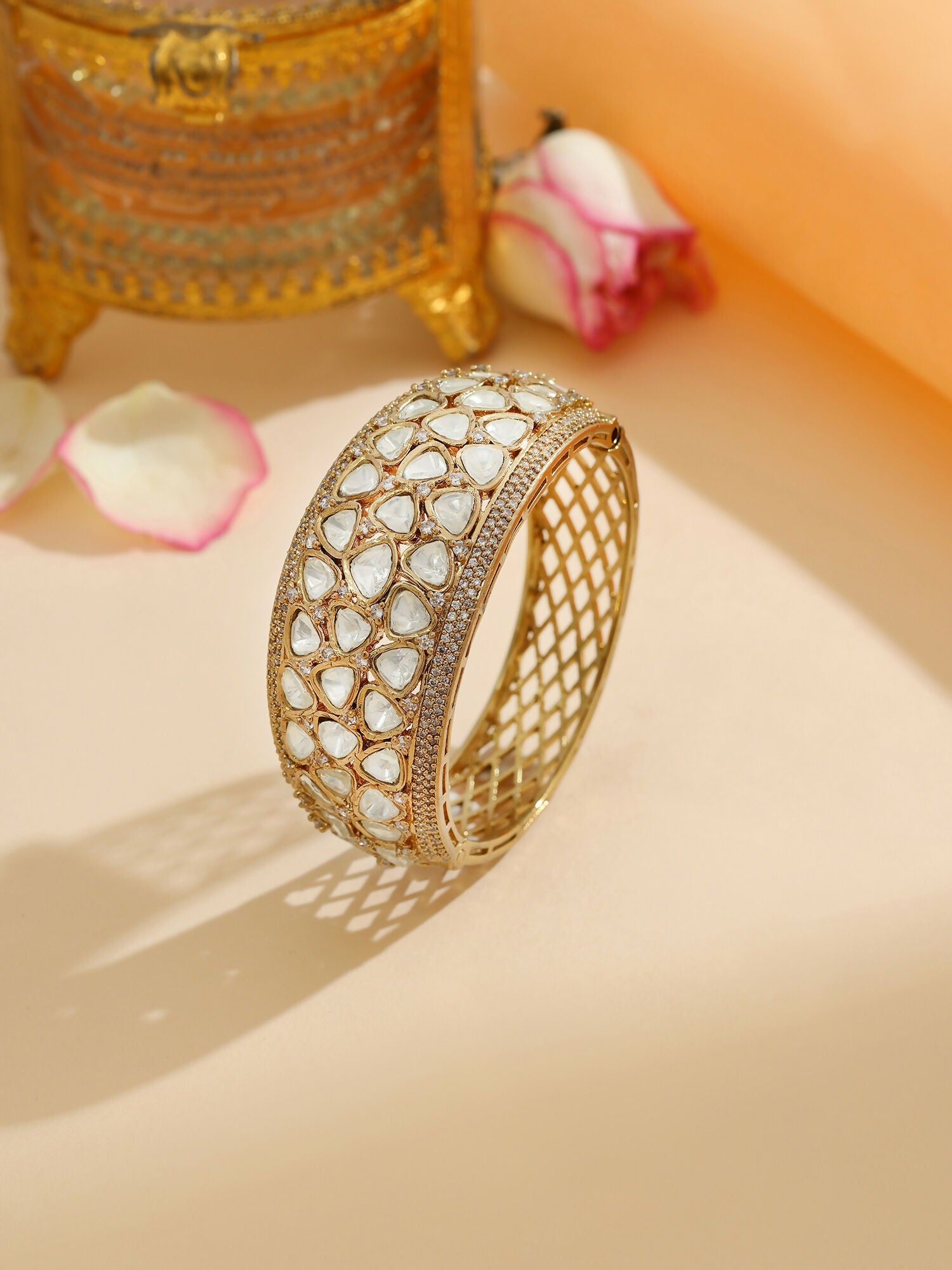 Ruby Raang 22k Gold Polished Kundan Bracelet - Distacart
