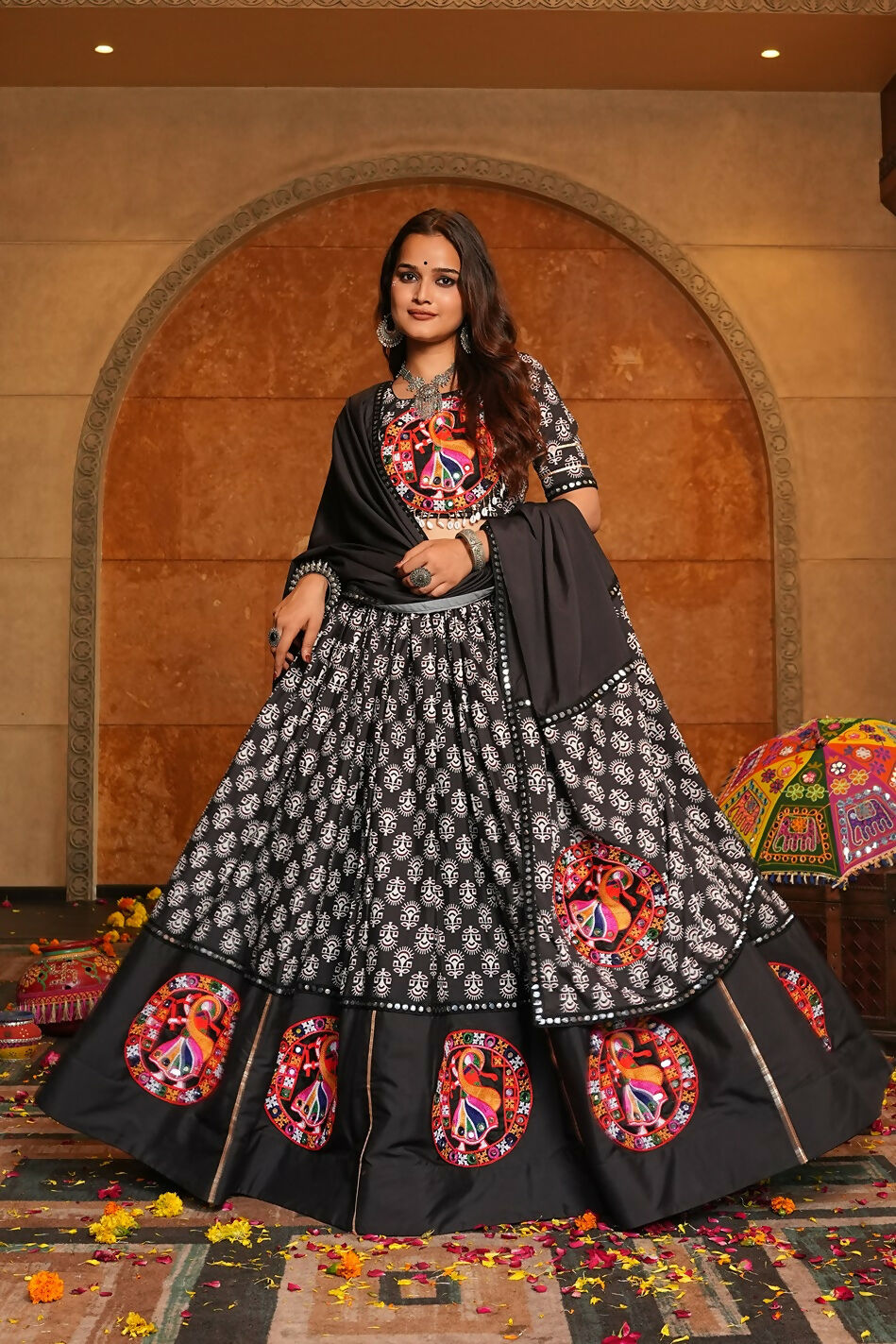 AI Fashion Black Crepe Designer Navratri Wear Lehenga Choli Collection