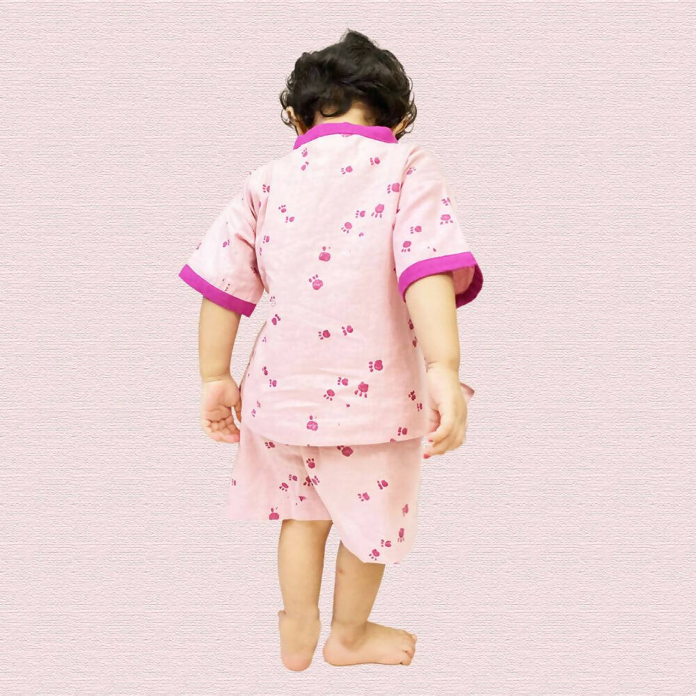 Mhyssa Mufasa Half Sleeve Wrap Style Pink T-shirt With Shorts Set For Kids