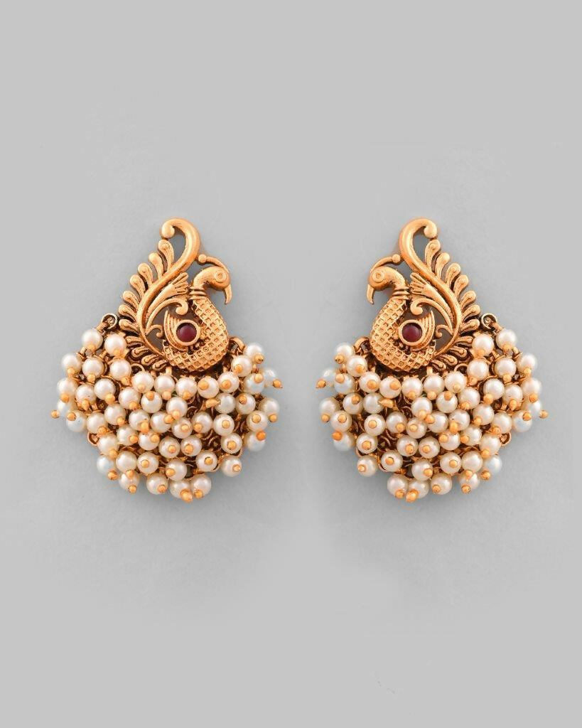 VOJ South Indian Traditional Peacock Shaped Copper Jewellery Set