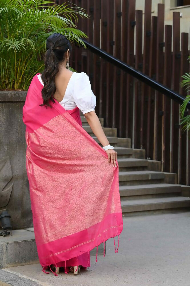 Beatitude Pink Cotton Ghicha Pallu Saree