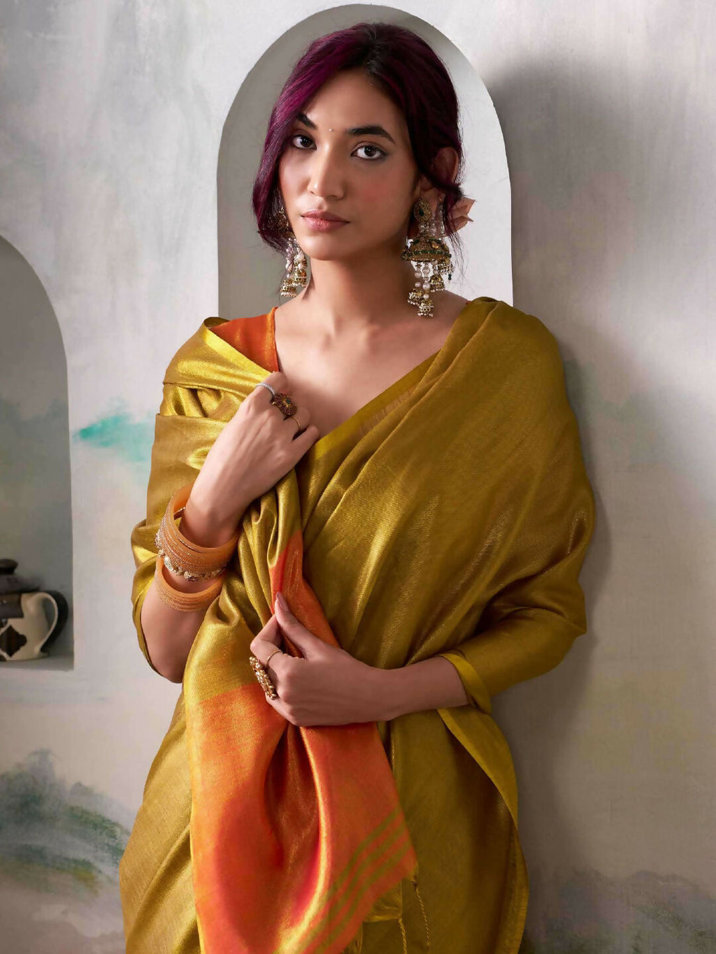 Shree Shyam Fashion Tissue Silk Mustard Saree - Distacart