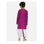 Little Bansi Boys Golden Striped Kurta and Dhoti - Purple and Cream