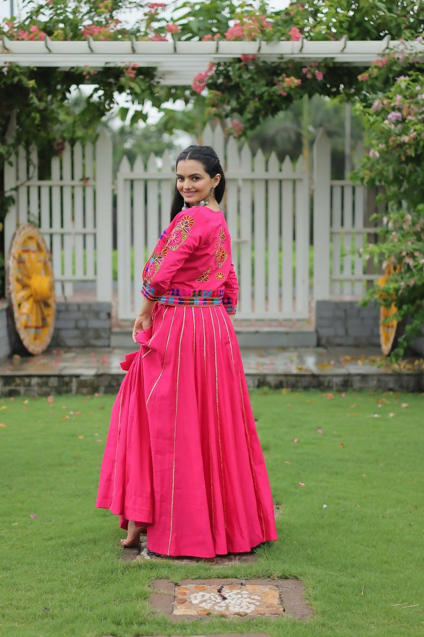 Teeya Creation Pink Colour Roman Silk With Gamathi Work Navratri Lehenga Choli