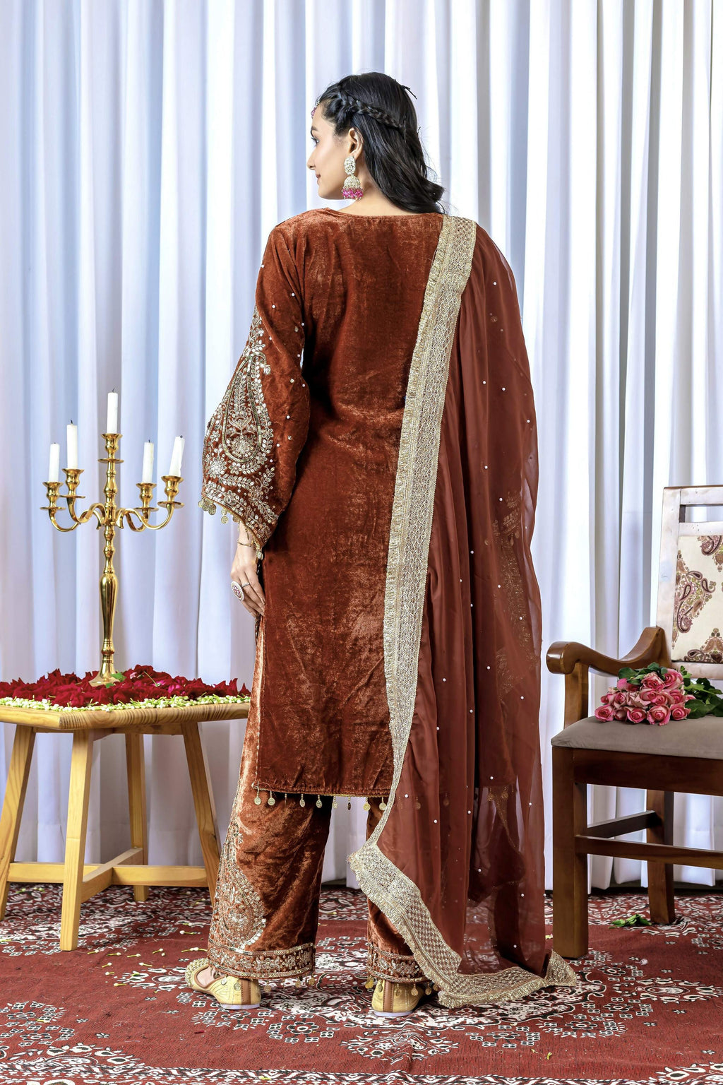 Teeya Creation Brown Color Velvet Silk Embroidery Work Party Wear Suit - Distacart