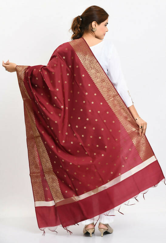 Mominos Fashion Moeza Women's Banarsi Silk Woven Design Maroon Dupatta - Distacart