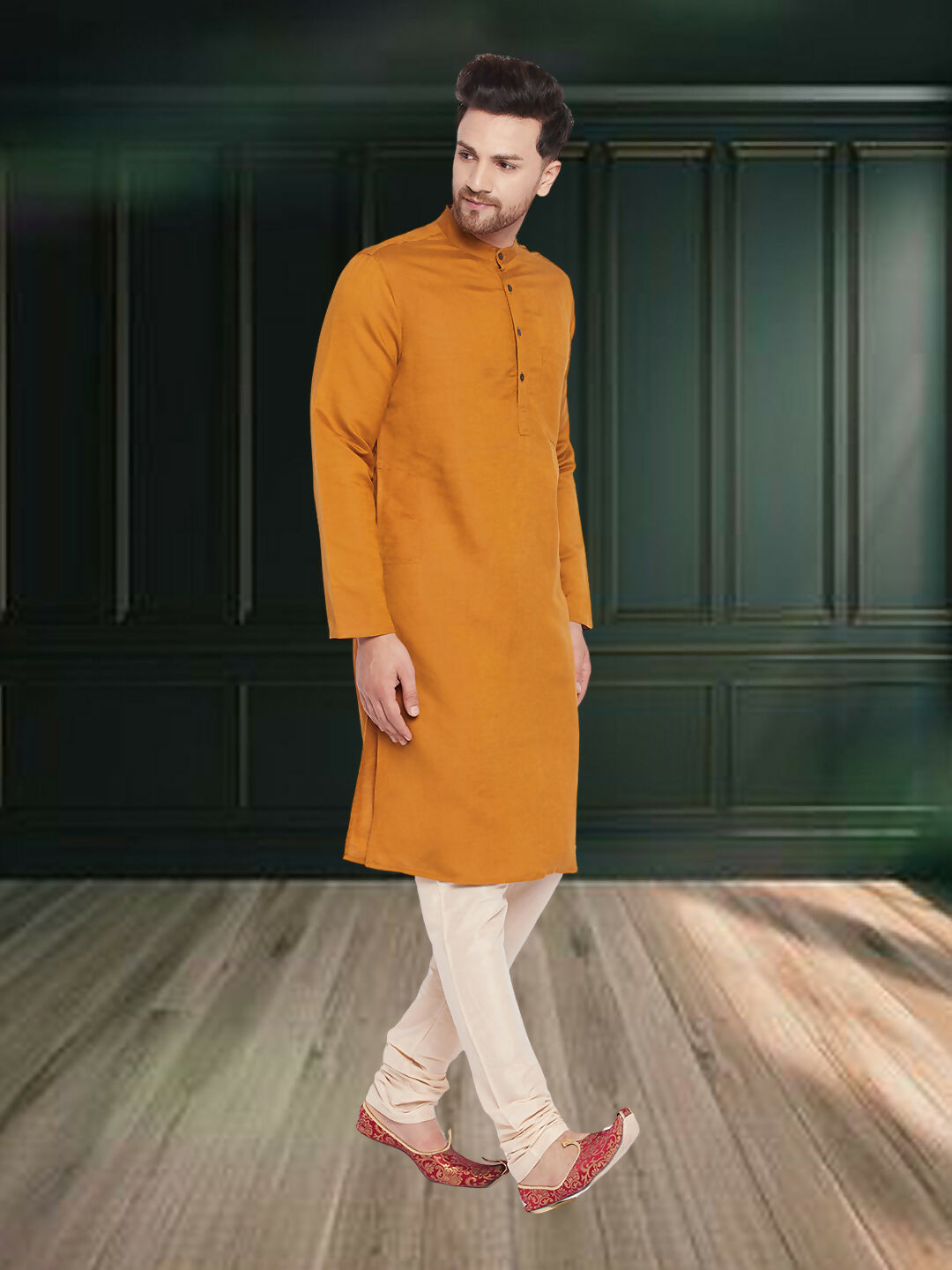 Even Apparels Men's Copper Coloured Linen Kurta