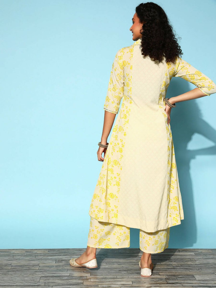 Ahalyaa Women Yellow Colour Crepe Printed Kurta Pant Set - Distacart