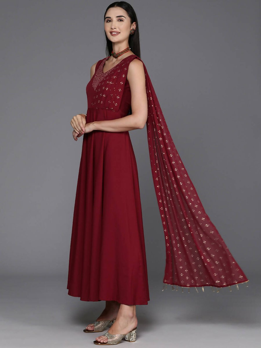 Ahalyaa Women's Traditional wear Ethnic Dress - Maroon - Distacart