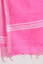 Mominos Fashion Moeza Women's Linen Cotton Silver Border Dark Pink Dupatta - Distacart