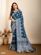 Teal Blue Soft Silk Woven Meenakari Designer Saree - Vedanti