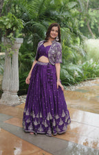 Lorenvalley Pure Chinnon With Rich Embroidered Sequins Work Lehenga Choli with Koti