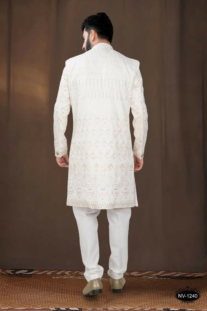 Joban Fashion Men's Base Cream(Pink Touchup) Silk Kurta with Pyjama