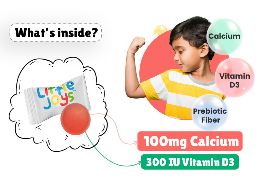 Little Joys Calcium & Vitamin D Gummies For Kids (2+ years) With Strawberry Flavour - Distacart
