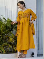 The52 Women's Beautiful Cotton Fabric Thread Work Straight Kurta Pant and Dupatta Set - Distacart