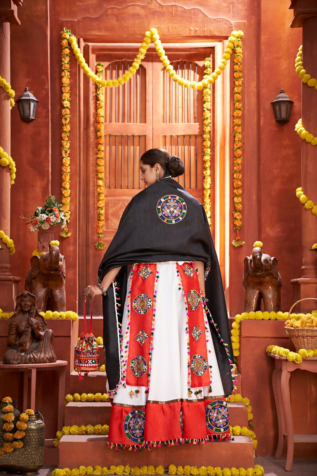 AI Fashion White Art Silk Designer Navratri Lehenga Choli Collection