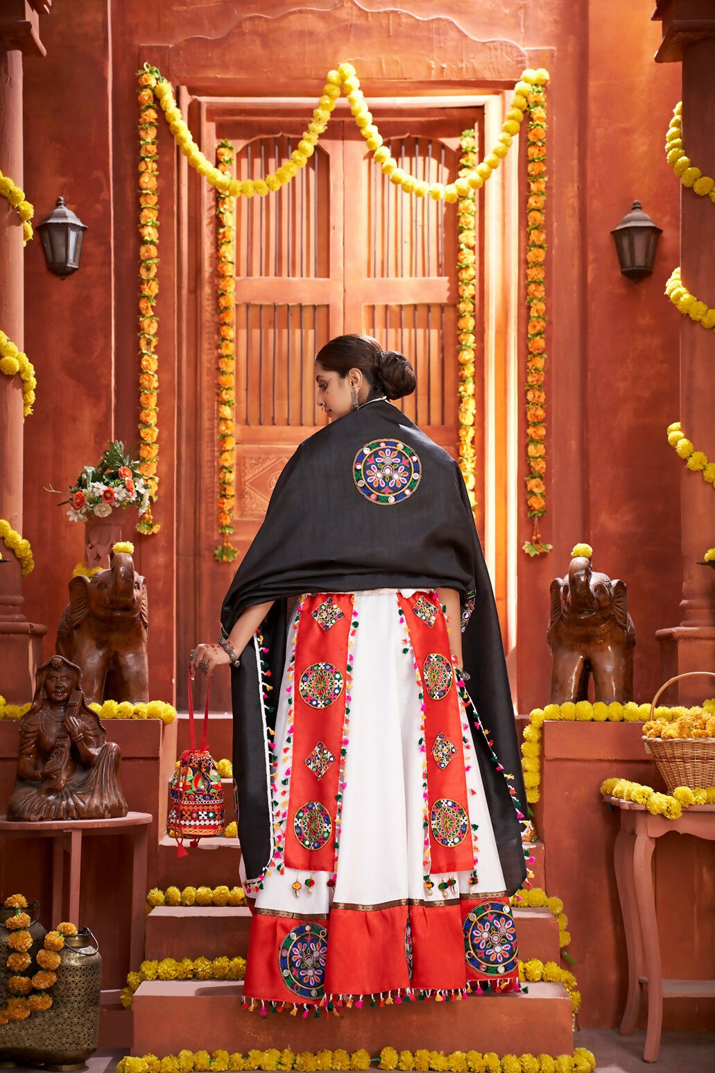 AI Fashion White Art Silk Designer Navratri Lehenga Choli Collection