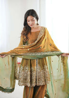 Teeya Creation Olive Color Fendy Satin Silk Embroidery Work Party Wear Salwar Suit - Distacart