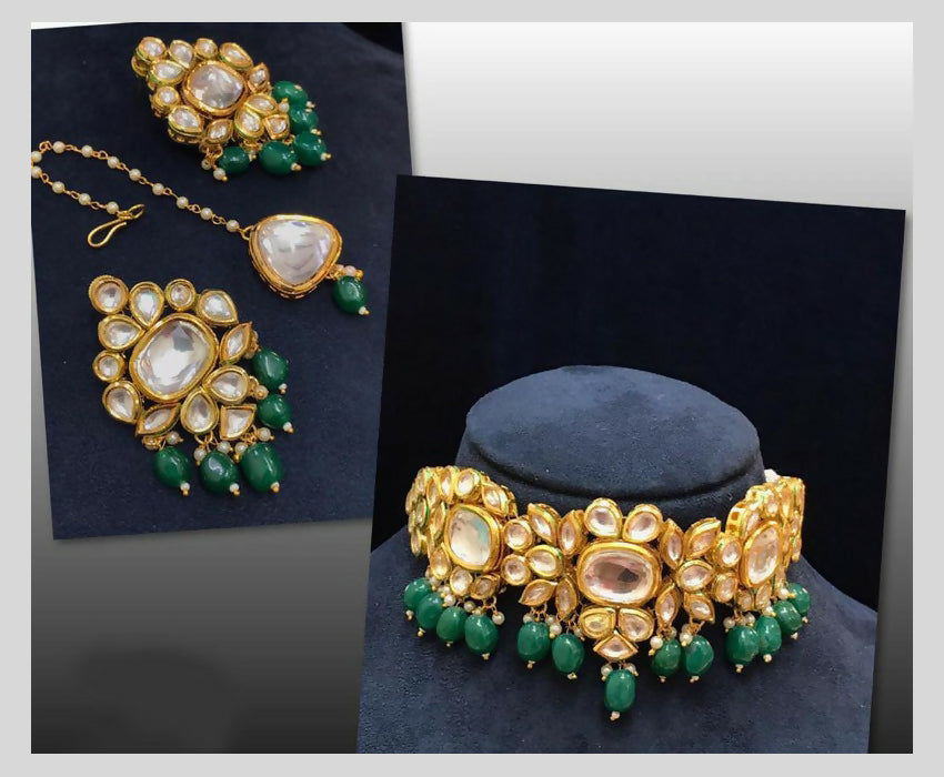 Joban Fashion Green Kundan Work Necklace Set