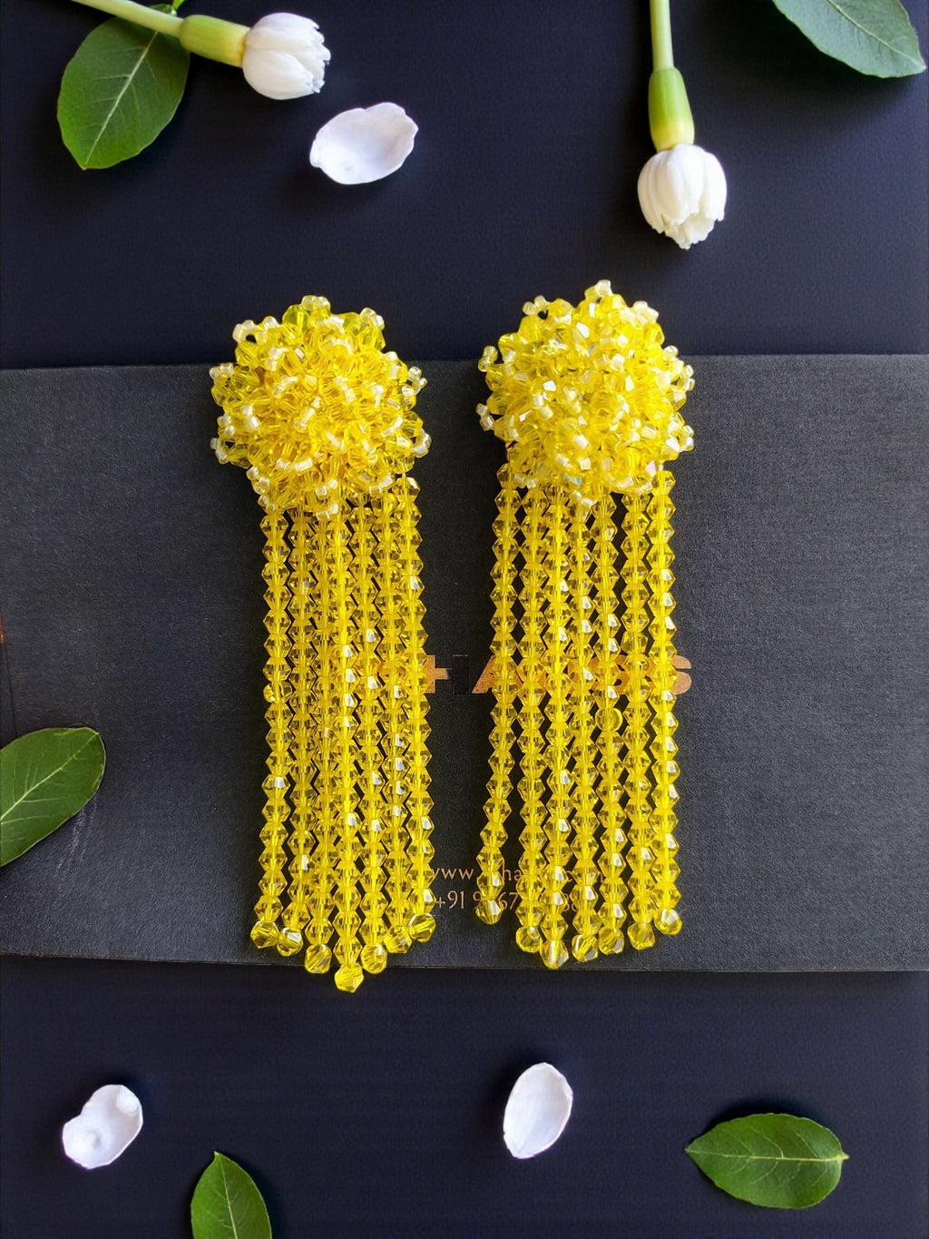 Inhanns Handmade Crystal Waterfall Earrings - Long - Lemon Yellow Big - Distacart