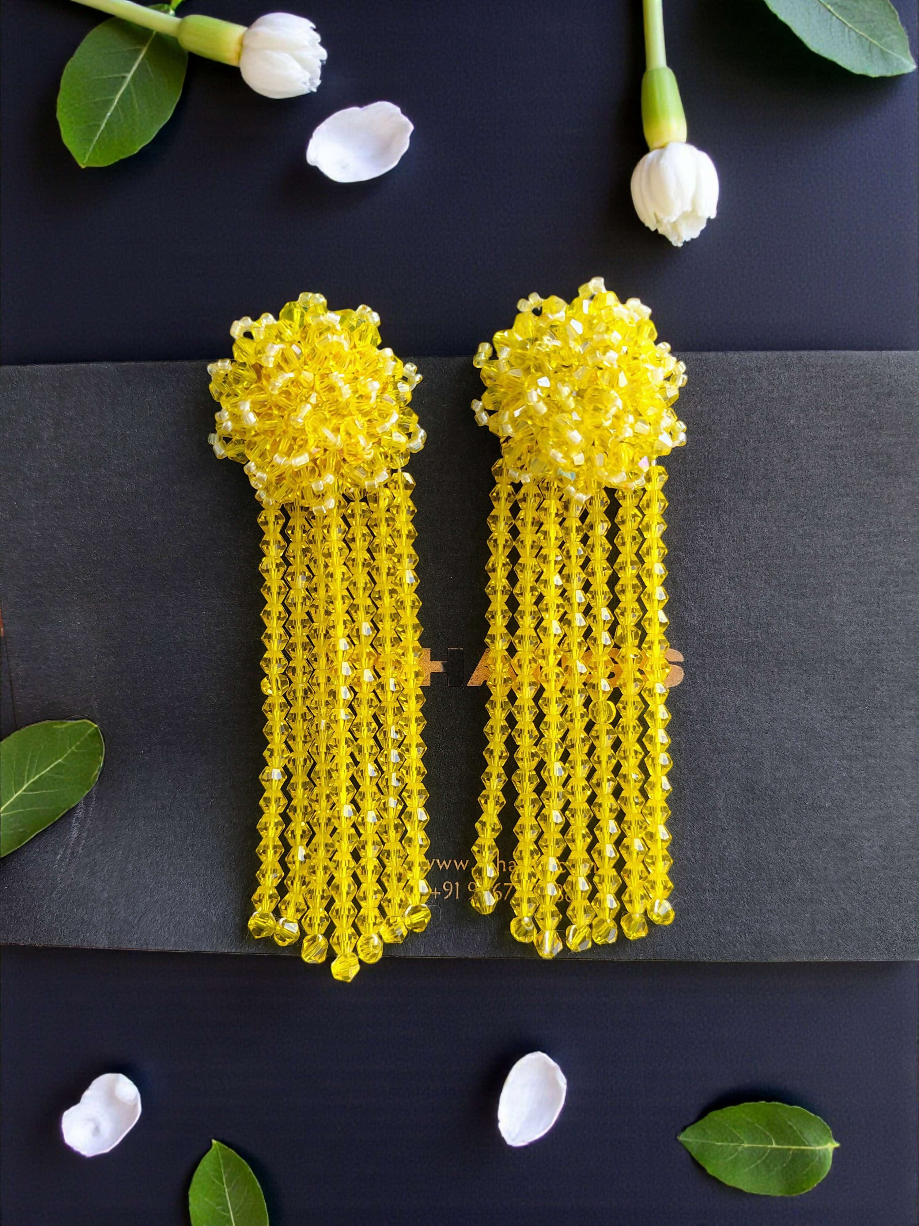 Inhanns Handmade Crystal Waterfall Earrings - Long - Lemon Yellow Big - Distacart