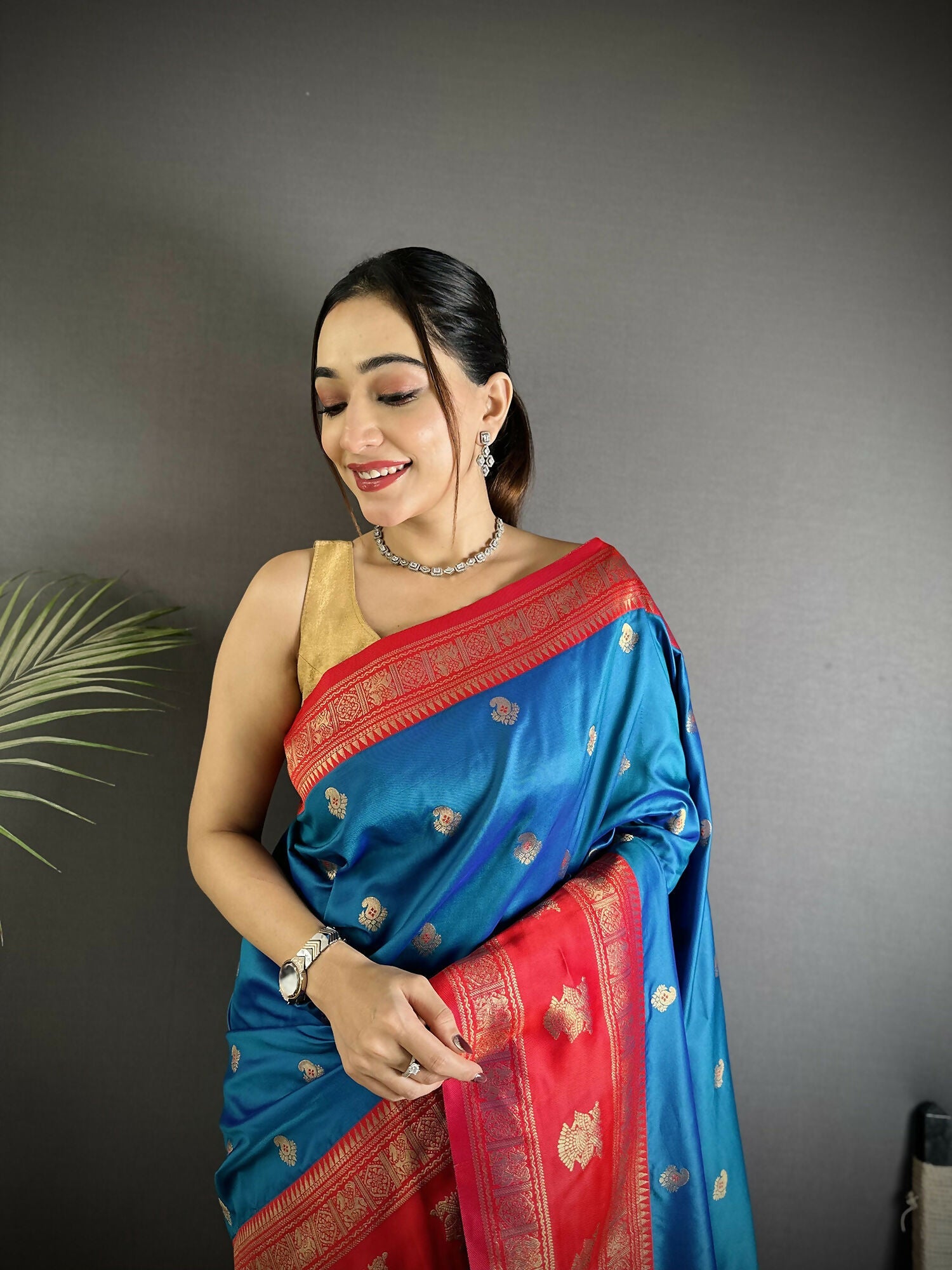 Joban Fashion Royal Blue Banarasi Soft Silk Woven Butti Saree - Distacart