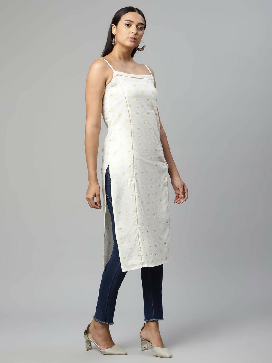 Ahalyaa Womens Off White Pure Cotton Printed Kurtas - Distacart