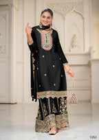 Ethnic Festive Wear Black Primium Chinon Fabric Stitched Suit With Dupatta - Zeeya
