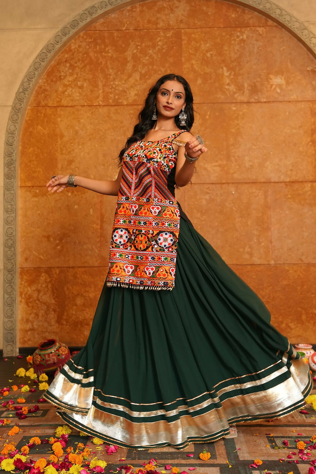AI Fashion Green Georgette Designer Navratri Wear Lehenga Choli Collection