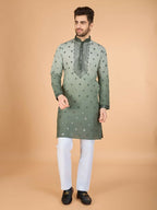 Vastranavya Ombre Green Premium Viscose Silk Thread & Sequence Embroidery work Kurta