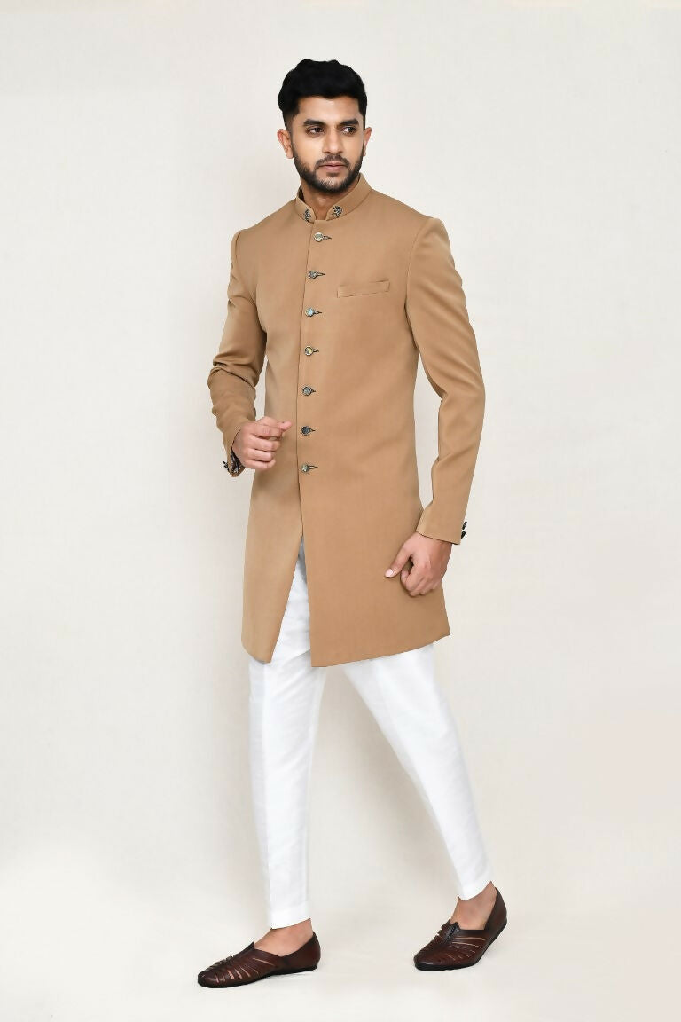 Joban Fashion Chiku Colored Terry Rayon Fabric Indo Western With Straight Fit Pant