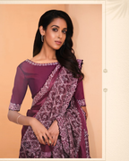 Maroon Satin Crepe Silk Embroidery with Digital Sequence Work Saree - Norita Helly