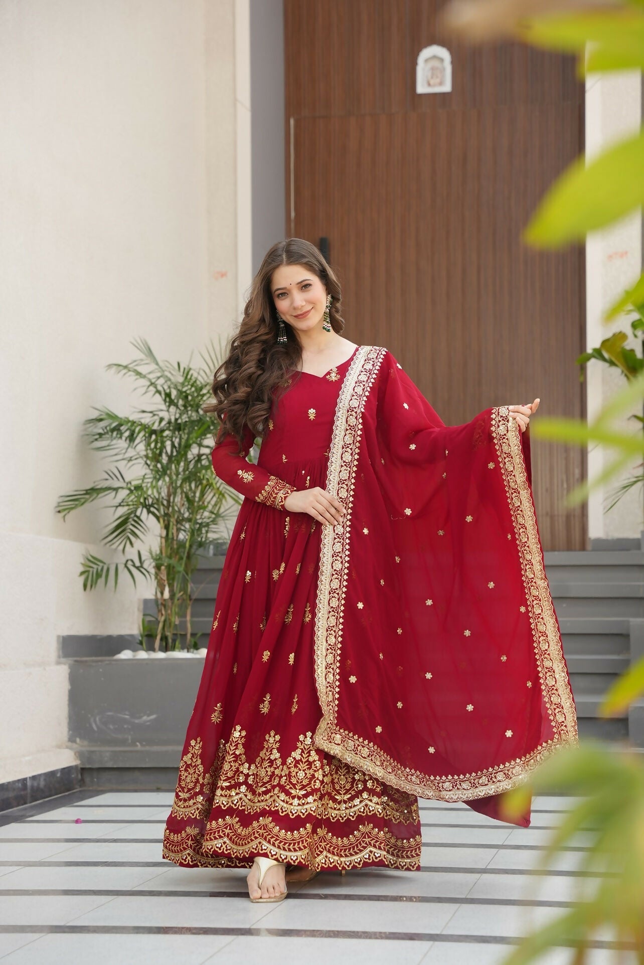 Joban Fashion Maroon Georgette Sequence Embroidery Work Kurta Set - Distacart