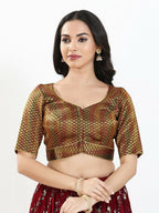 Joban Fashion Dark Maroon Brocade Padded Blouse With Sweetheart Neck Elbow Sleeves - Distacart