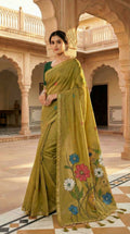Vastranavya Yellow Muga Cotton Meenakari & Azarakh Pallu Saree with Contrast Blouse - Distacart