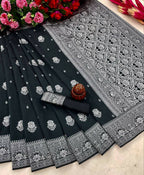 DEIANA'S Beautiful Designer Golden zari Soft Lichi Silk Saree - Black