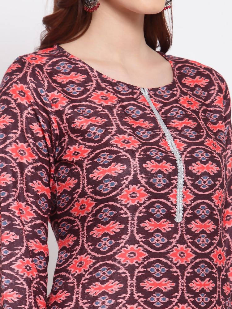 Myshka Women's Multi Printed Pashmeena Full Sleeve Round Neck Casual Winter Kurta