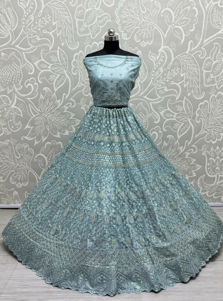 Jyoti Fashion Women's Aqua Heavy Net Fancy Dori, Multi Thread, Rainbow Sequins and Diamond Work Wedding Lehenga Choli