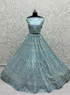 Jyoti Fashion Women's Aqua Heavy Net Fancy Dori, Multi Thread, Rainbow Sequins and Diamond Work Wedding Lehenga Choli