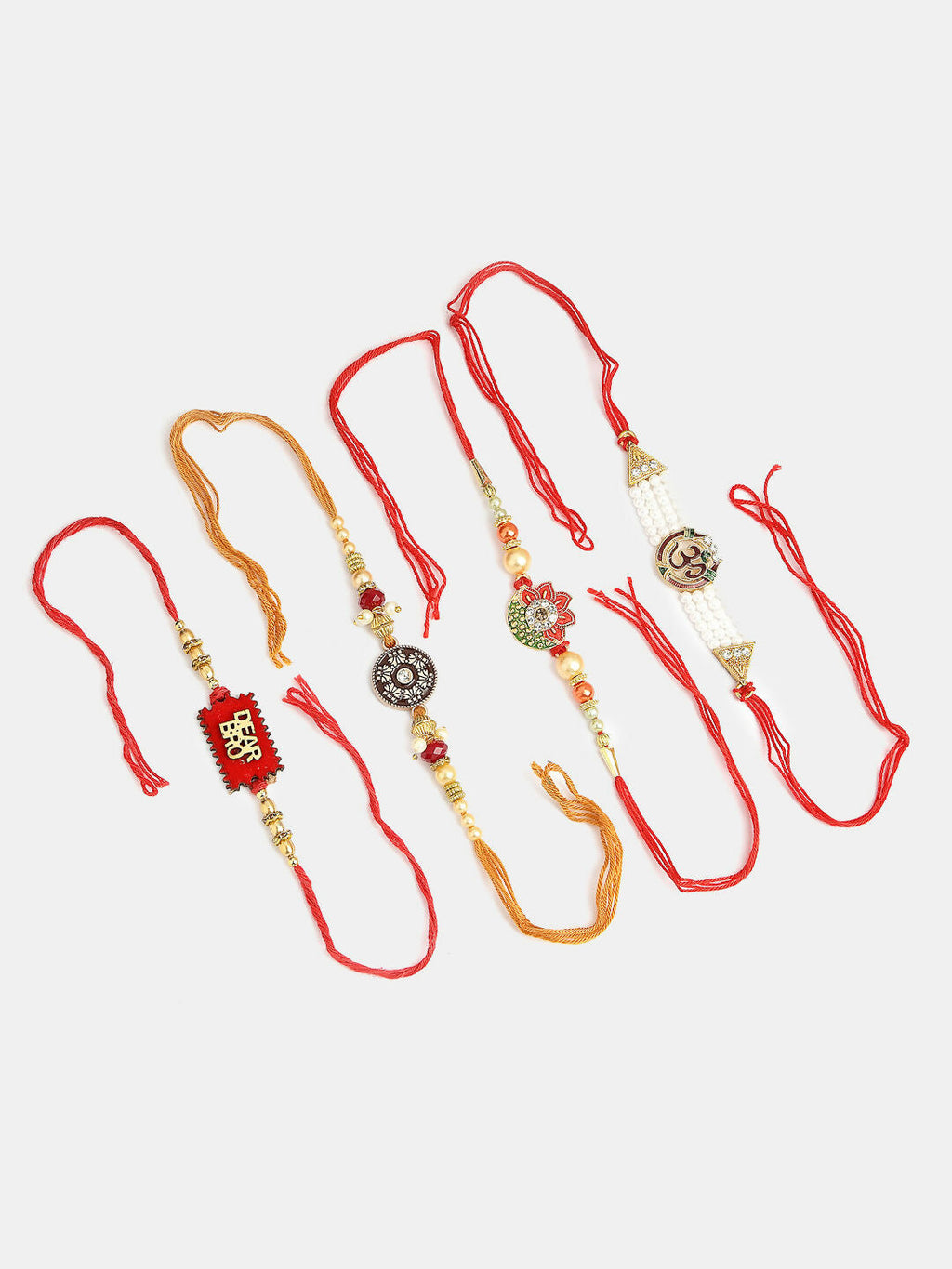 NVR Men Set of 4 Gold-Toned Stone-Studded & Beaded Rakhi With Roli Chawal - Distacart