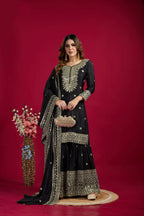 Joban Fashion Black Kurta Set Silk Sequins , Zari, Coding & Thread Embroidered work - Distacart