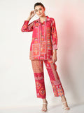 Myshka Women's Pink Printed Shirt With Trousers
