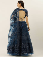House of Panchhi Navy Blue Net Semi Stitched Coding, Sequins and Mirror work Lehenga Choli