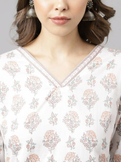 FIORRA Women's White Cotton A-Line Kurta Palazzo Set