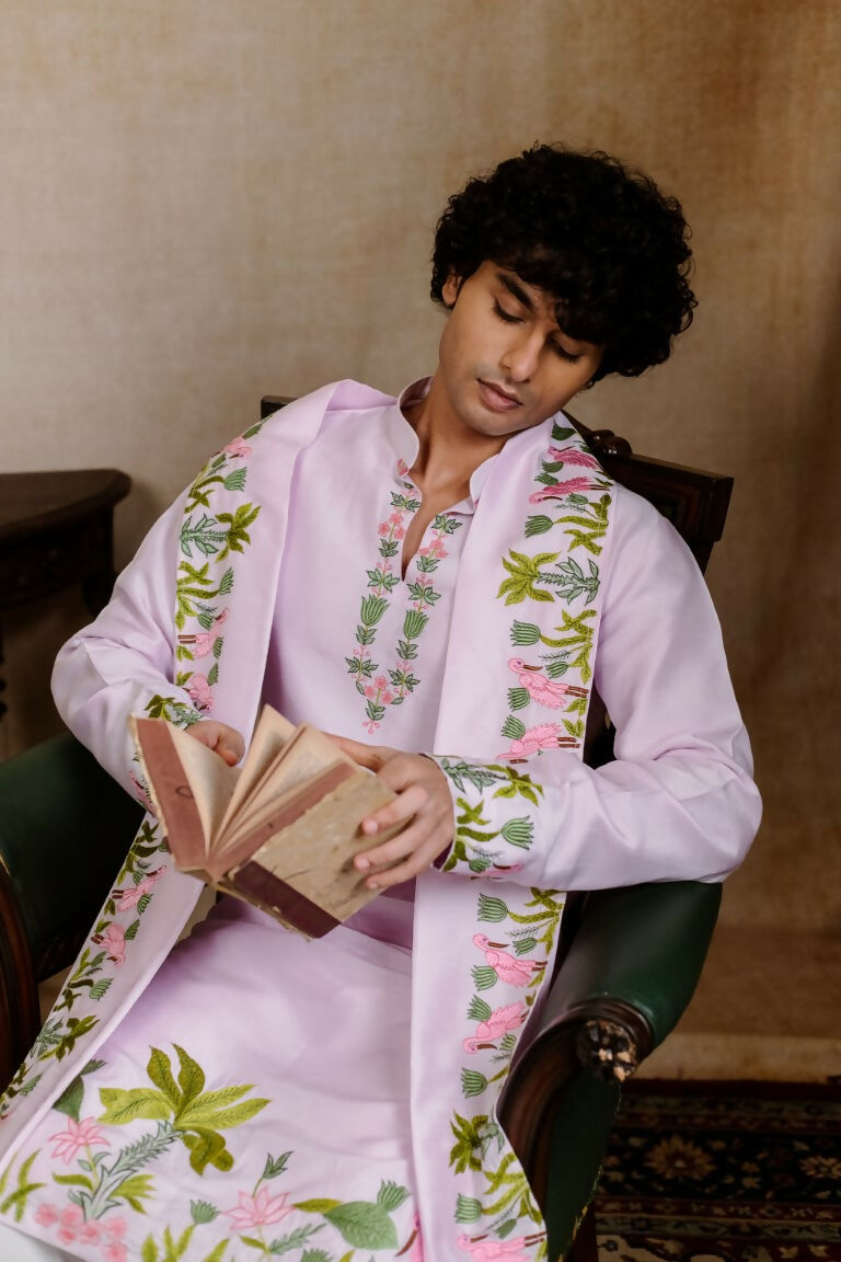 Falling Raw Silk Lavinder Taruni Hamsa Kurta Set By Hilo Design
