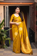 Mustard Silk Woven Saree with Unstitched Blouse - Hiral Fashion