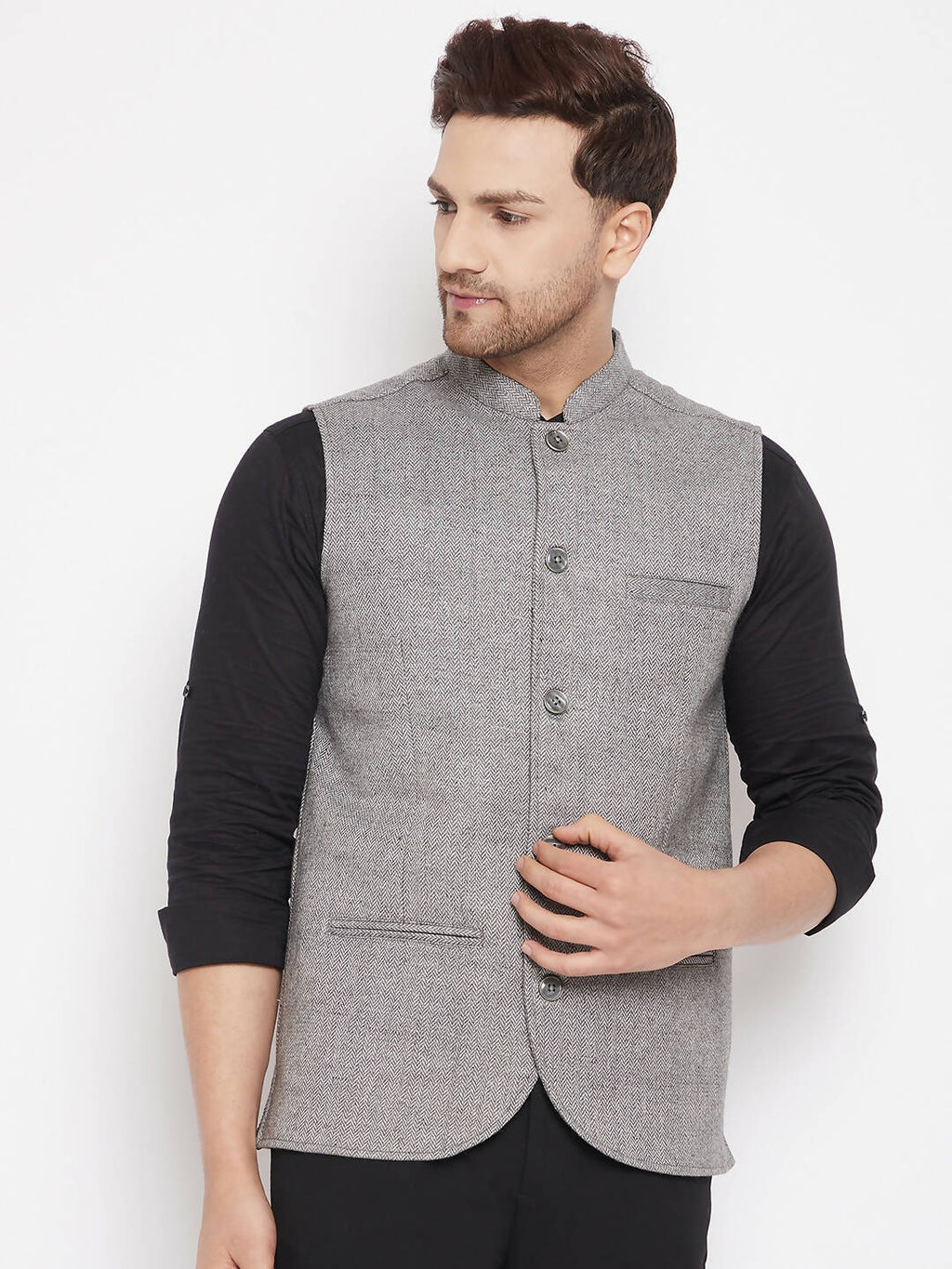 Even Apparels Grey Wool Men Woven Nehru Jacket WL730 - Distacart
