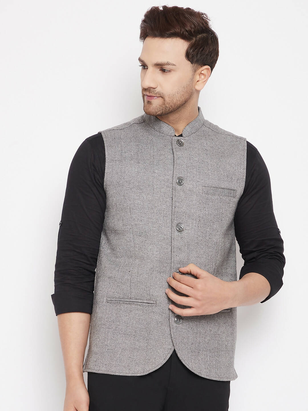 Even Apparels Grey Wool Men Woven Nehru Jacket WL730 - Distacart