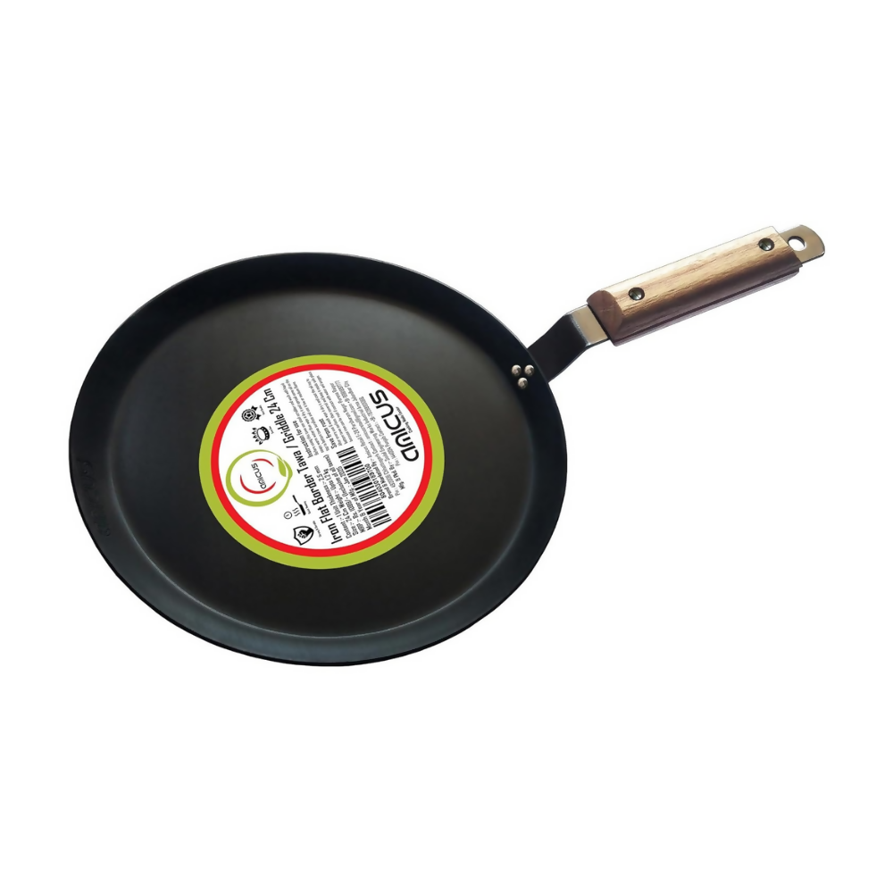 Amicus Pure Iron Tawa for Dosa Roti Chapati Paratha, Flat Iron Dosa Tava with Wooden Handle