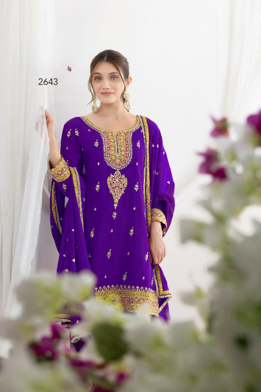 Anaita Purple Chinon Readymade Suit with Embroidery Coding & Sequence Work - Distacart